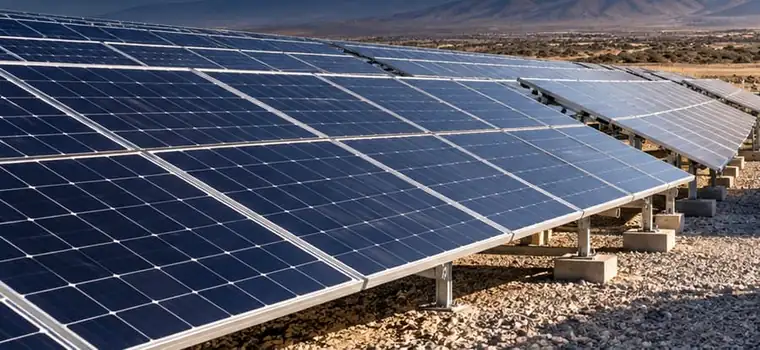 Filas de módulos fotovoltaicos en terreno